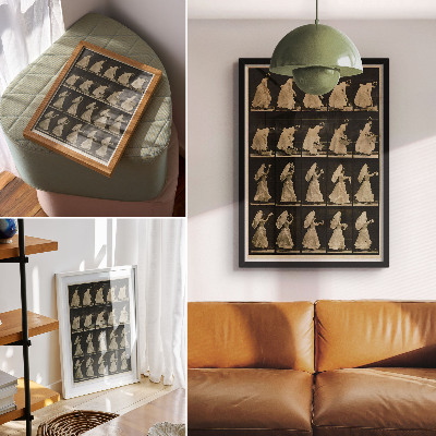 Dekorativ väggaffisch Kvinna som lyfter en korg, viftar med en näsduk (ca 1887), av Eadweard Muybridge