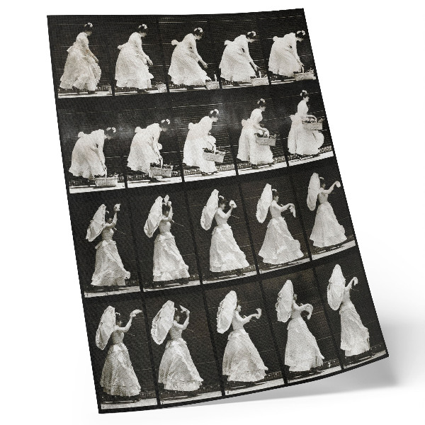 Poster Kvinna som lyfter en korg, viftar med en näsduk (1887) – fotografi av Eadweard Muybridge