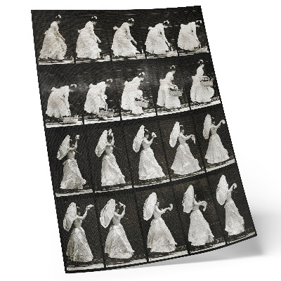 Poster Kvinna som lyfter en korg, viftar med en näsduk (1887) – fotografi av Eadweard Muybridge