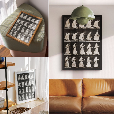 Poster Kvinna som lyfter en korg, viftar med en näsduk (1887) – fotografi av Eadweard Muybridge