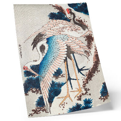 Affisch Tranor i ett snötäckt träd av Katsushiki Hokusai (1834), vintageträsnitt