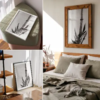 Affisch med japansk vintagemålning av bambu av Katsushika Hokusai