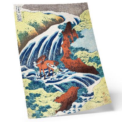 Hållbar väggposter Vintage japanskt träblocktryck av Hokusai av Yoshitsune-fallen i Yoshino, Izumi-provinsen (1833–1834)