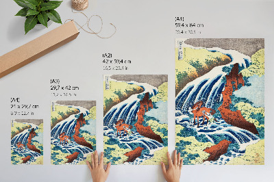 Hållbar väggposter Vintage japanskt träblocktryck av Hokusai av Yoshitsune-fallen i Yoshino, Izumi-provinsen (1833–1834)