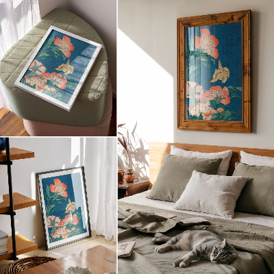 Affisch Pioner och en kanariefågel av Katsushiki Hokusai (1834) – vintage träsnitt