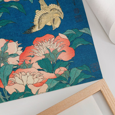 Affisch Pioner och en kanariefågel av Katsushiki Hokusai (1834) – vintage träsnitt