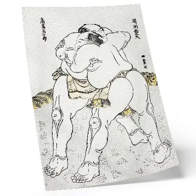 Hållbar väggposter med motiv av Katsushiki Hokusais vintage japanska träsnitt Sumobrottare