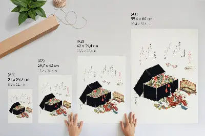 Poster med motiv av Hokusais japanska smyckeskrin från 1822