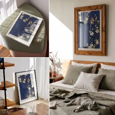 Katsushika Hokusai, Robin på en körsbärsblommig gren dekorativ väggaffisch