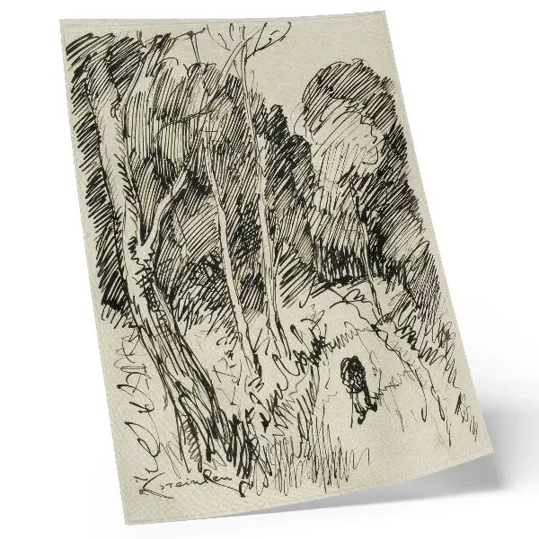 Poster med motivet Skogslandskap med en vagabond av Théophile-Alexandre Pierre Steinlen