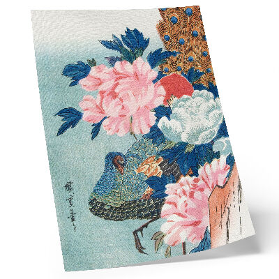 Dekorativ väggaffisch Påfågel och pioner, japanskt vintageträsnitt av Utagawa Hiroshige