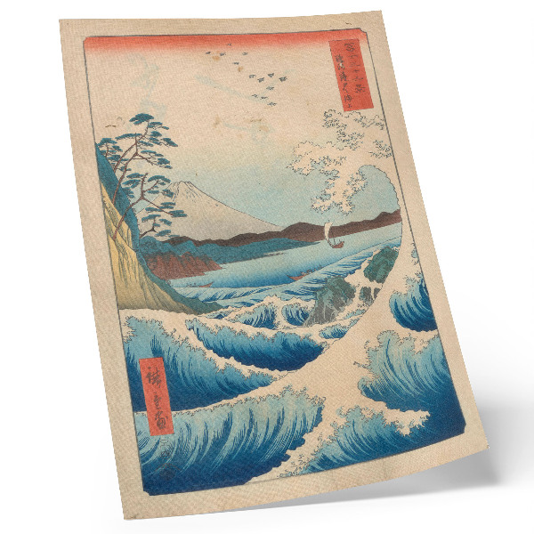 Affisch En stor våg på Satta Beach i Suruga, från serien Thirty-six Views of Fuji (Fuji Sanjuroku Kei) av Utagawa Kuniyos