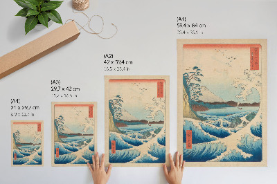 Affisch En stor våg på Satta Beach i Suruga, från serien Thirty-six Views of Fuji (Fuji Sanjuroku Kei) av Utagawa Kuniyos
