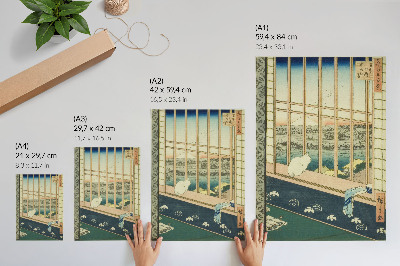 Hållbar väggposter Asakusa risfält och Torinomachi-festivalen från serien Hundra berömda vyer över Edo av Hiroshige