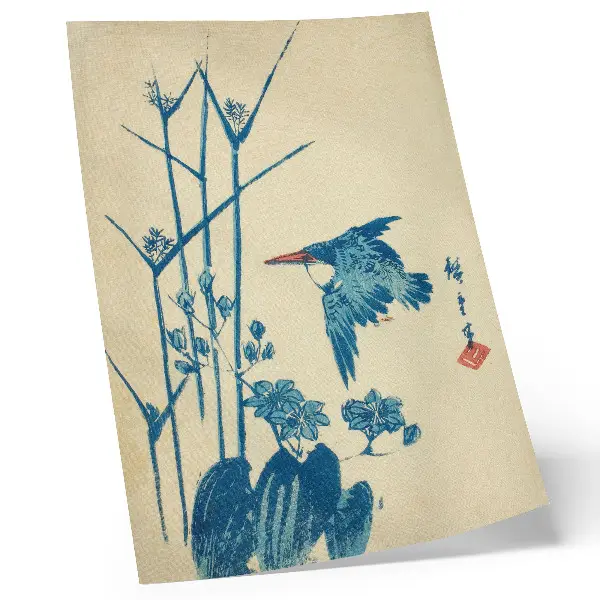 Dekorativ väggaffisch med motivet Kingfisher and Monochory av Utagawa Hiroshige