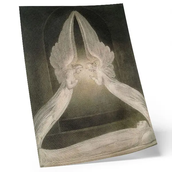 Affisch med motivet Kristus i graven, bevakad av änglar av William Blake från 1805