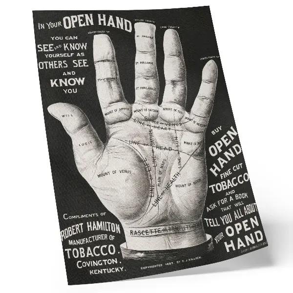 Hållbar väggposter med motiv av öppen hand för handflateläsning