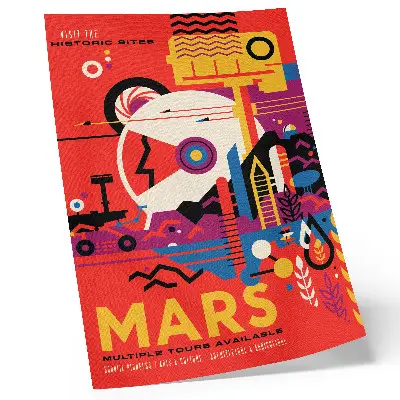Väggaffisch med motiv av rymdresor till planeten Mars