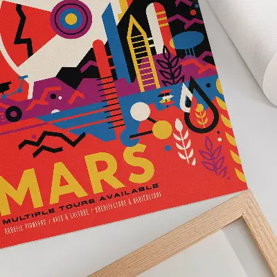Väggaffisch med motiv av rymdresor till planeten Mars