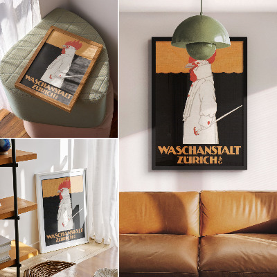 Dekorativ väggaffisch Waschanstalt Zurich (1905), en historisk reklamaffisch av Robert Hardmeyer