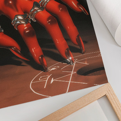 Hållbar väggposter Röd hand med ringar på en bakgrund av symboler