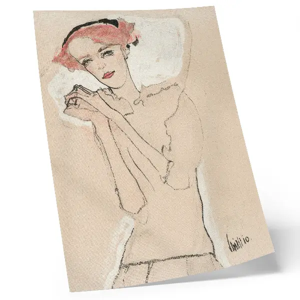 Porträtt av en kvinna av Egon Schiele en feminin linjeteckning som affisch från MET-museets samling (1910)