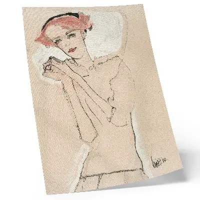 Porträtt av en kvinna av Egon Schiele en feminin linjeteckning som affisch från MET-museets samling (1910)