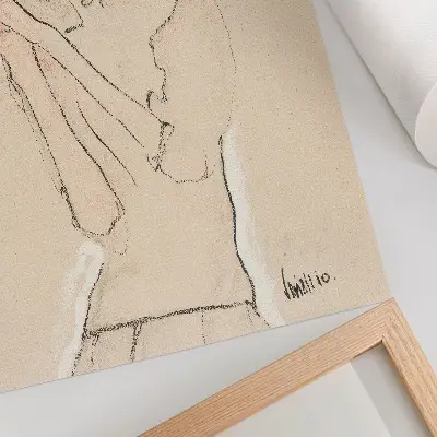 Porträtt av en kvinna av Egon Schiele en feminin linjeteckning som affisch från MET-museets samling (1910)