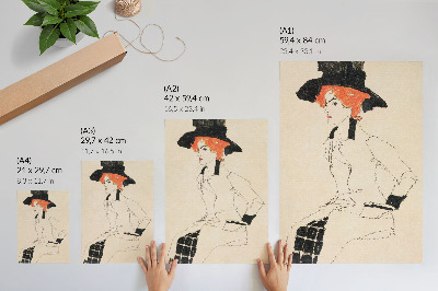 Hållbar väggposter Porträtt av en kvinna (1910) av Egon Schiele – en feminin linjeteckning från MET-museets samling