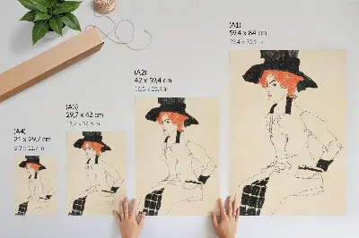 Hållbar väggposter Porträtt av en kvinna från 1910 av Egon Schiele som en feminin linjeteckning från MET-museets samling