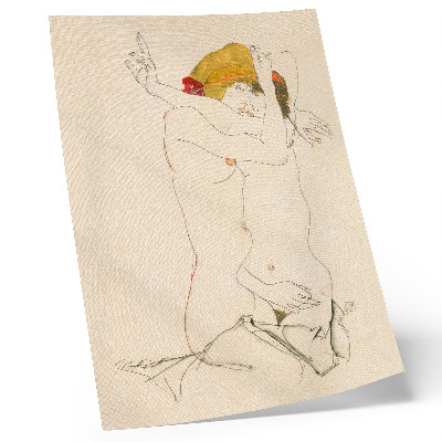 Affisch Två kvinnor som omfamnar varandra (1913) av Egon Schiele – en feminin linjeteckning från MET:s samling