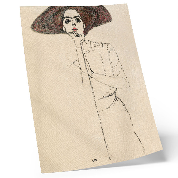 Dekorativ väggaffisch Porträtt av en kvinna (1910) av Egon Schiele – en feminin linjeteckning från MET-museets samling