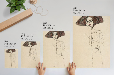 Dekorativ väggaffisch Porträtt av en kvinna (1910) av Egon Schiele – en feminin linjeteckning från MET-museets samling