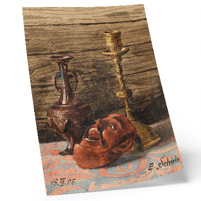 Dekorativ väggaffisch Stilleben med ljusstake, vas och mask av Egon Schiele
