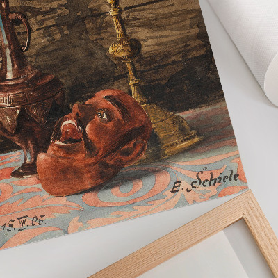 Dekorativ väggaffisch Stilleben med ljusstake, vas och mask av Egon Schiele