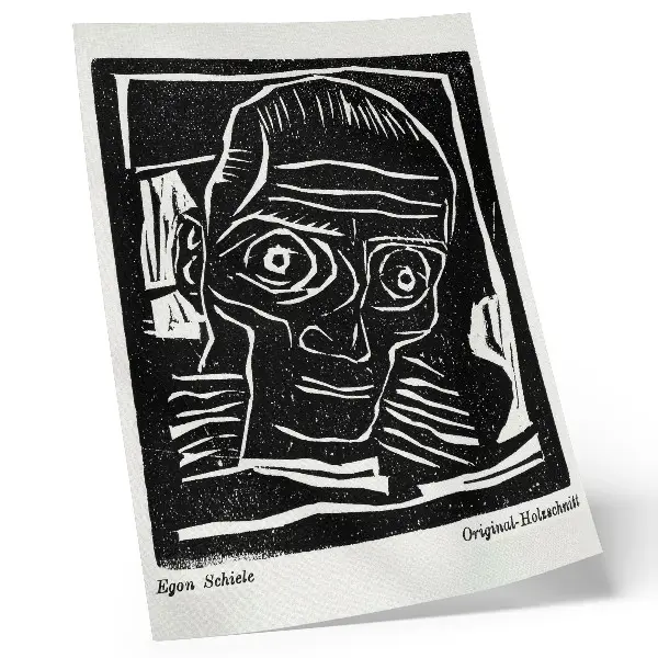 Affisch Die Aktion, år 6, nr 39/40 från 1916 med abstrakt illustration av ett huvud av Egon Schiele