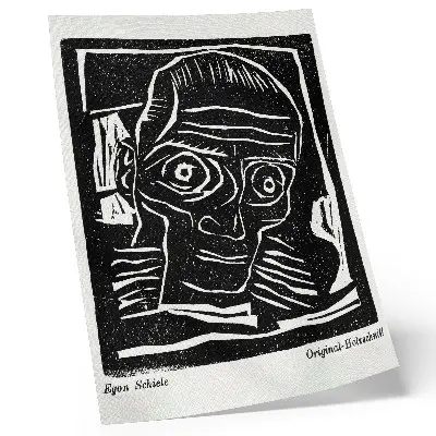 Affisch Die Aktion, år 6, nr 39/40 från 1916 med abstrakt illustration av ett huvud av Egon Schiele