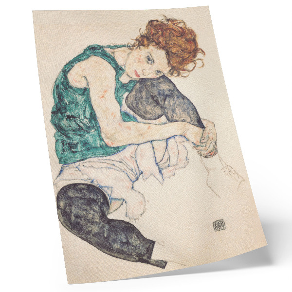 Affisch Sittande kvinna med upphöjt knä (1917) av Egon Schiele