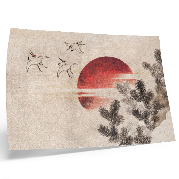Väggposter Fåglar och solnedgång av Katsushika Hokusai från Skissernas album (1814), japanskt träblockstryck från årgången