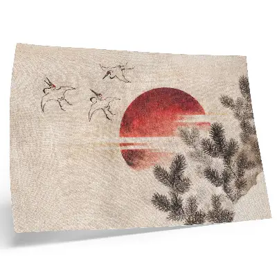 Väggposter med motivet Fåglar och solnedgång av Katsushika Hokusai, japanskt träsnitt från 1814