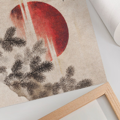 Väggposter Fåglar och solnedgång av Katsushika Hokusai från Skissernas album (1814), japanskt träblockstryck från årgången