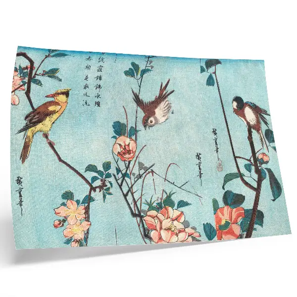 Poster Japanska fåglar och blommor vintage träsnitt från 1833 av Utagawa Hiroshige