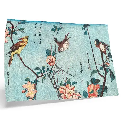Poster Japanska fåglar och blommor vintage träsnitt från 1833 av Utagawa Hiroshige