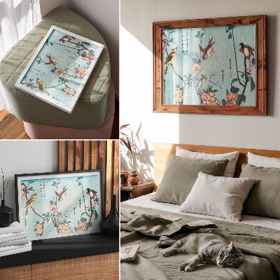 Poster Japanska fåglar och blommor (1833) – vintage träsnitt av Utagawa Hiroshige