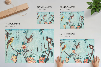 Poster Japanska fåglar och blommor (1833) – vintage träsnitt av Utagawa Hiroshige