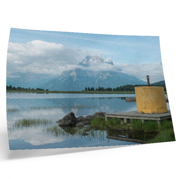 Stilren väggposter Berg, sjö, moln, bro