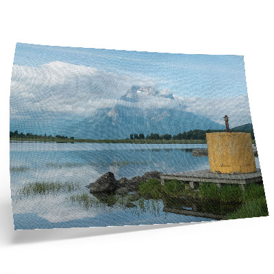 Stilren väggposter Berg, sjö, moln, bro