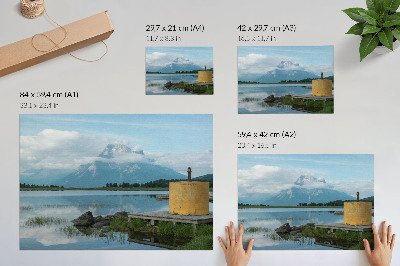Stilren väggposter Berg, sjö, moln, bro