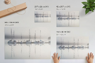 Poster Dimmig marina lugna yachter reflektion