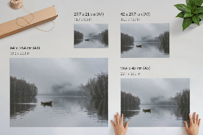 Poster till sovrum Himmel och vatten, dimma och träd, lugn och ro